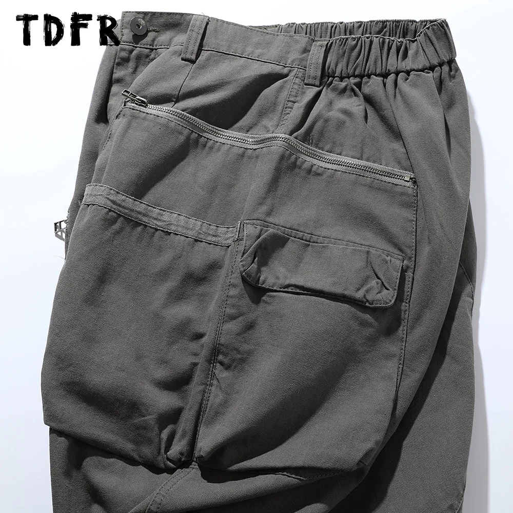 Zipper Pocket Cargo Pants Mens Casual Safari Style Loose Wide Leg Elastic Waist Camping Trousers Men