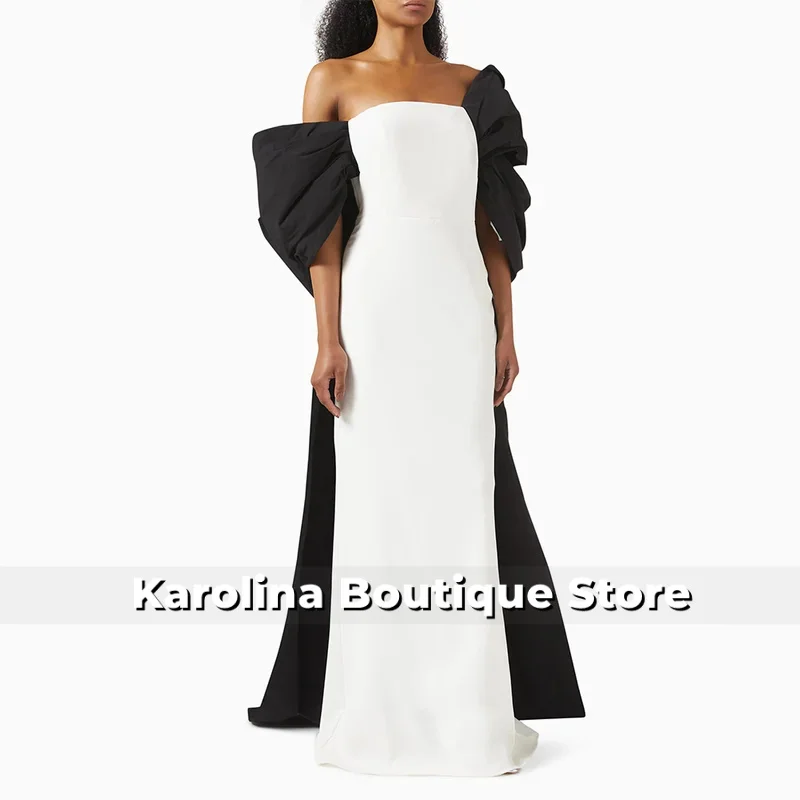

Elegant Evening Dress White and Black Puffy ff the Shoulder Column Evening Party Gowns for Women 2025 Bow Draped Formal Dresses