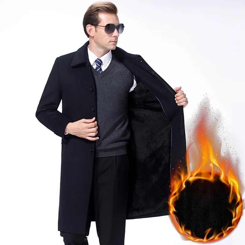 

Autumn and Winter Coat Men's Thick and Plush Long Cashmere Coats Male Warm Single Breasted 65% Wool Jacket Men Clothing FCY4728