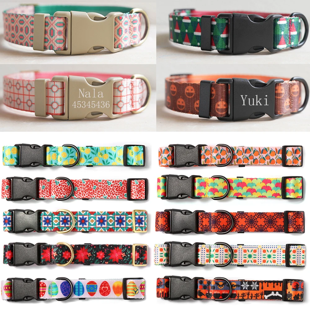 Personalized Dog Collar Customized Engraved Name ID Adjustable Nylon Puppy Collars Chihuahua Pug Small Medium Large Dogs Collar