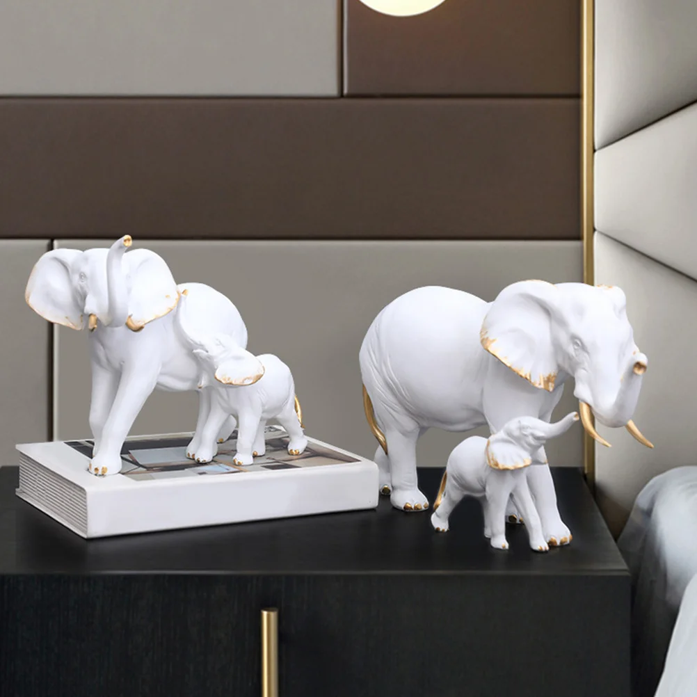 

1Set Resin Elephants Statue Gifts Vivid Fortune Elephant Adornment Advanced Natural Color Tabletop Decor for Shop Office Living