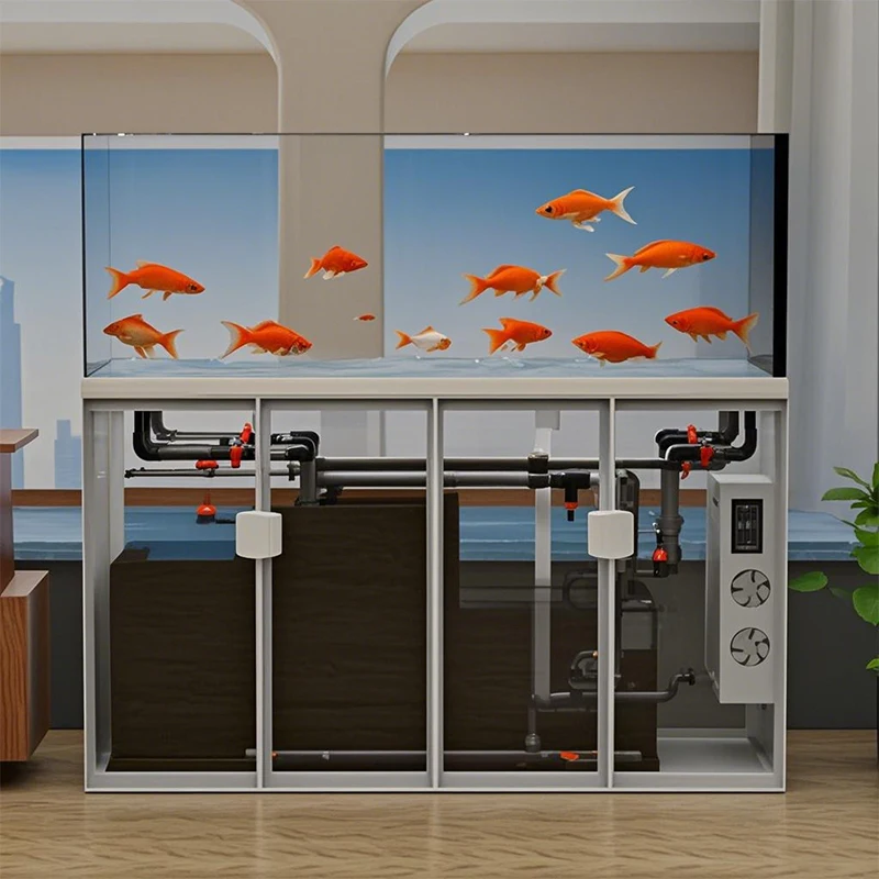 Customizable ultra-transparent glass aquarium with built-in filter pump system Peceras molded design