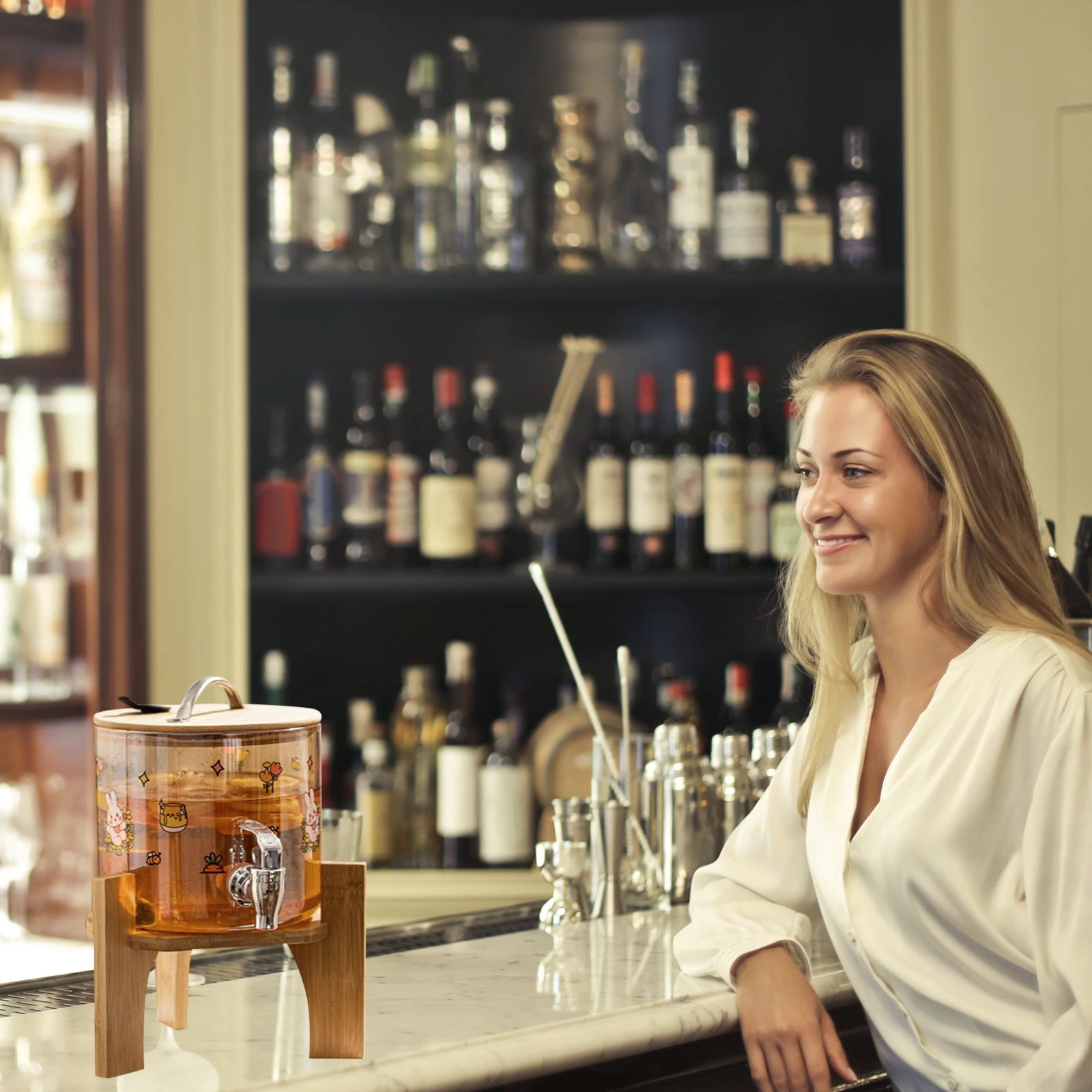 Bamboo Beverage Dispenser Stand Sturdy Drink Water Rack Strong Load Bearing Teapot Cold Kettle Holder Simple Design