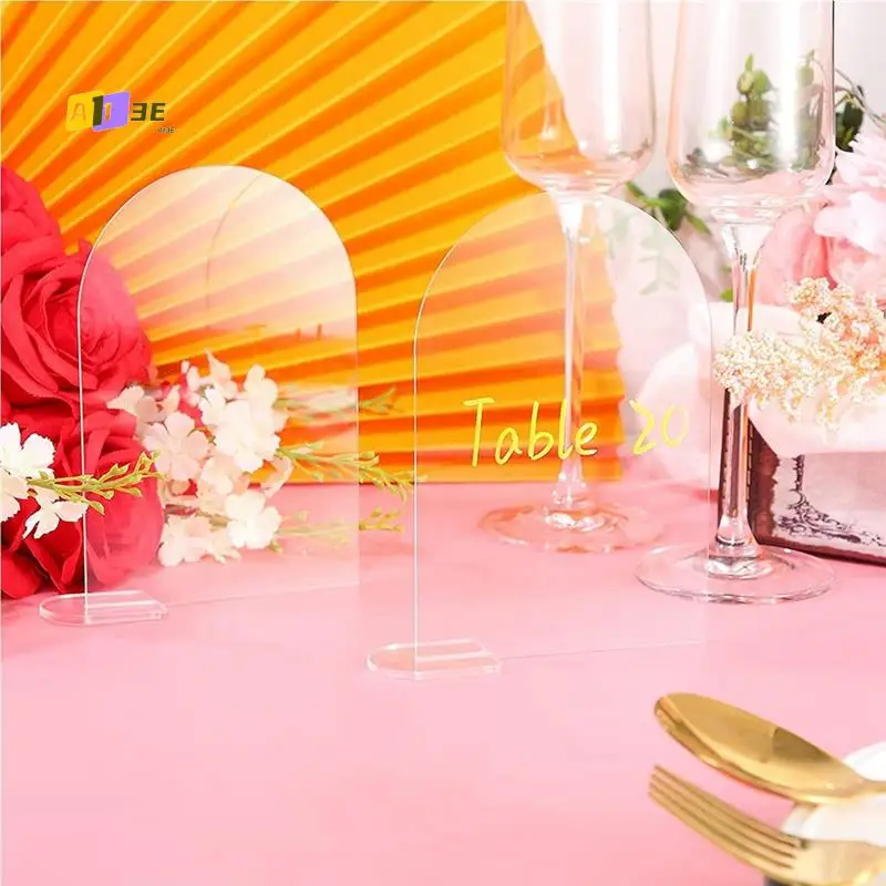 

A13E-20 Packs Blank Acrylic Numbers Signs With Stand 6X4 Inch Diy Arch Acrylic Stand Signs