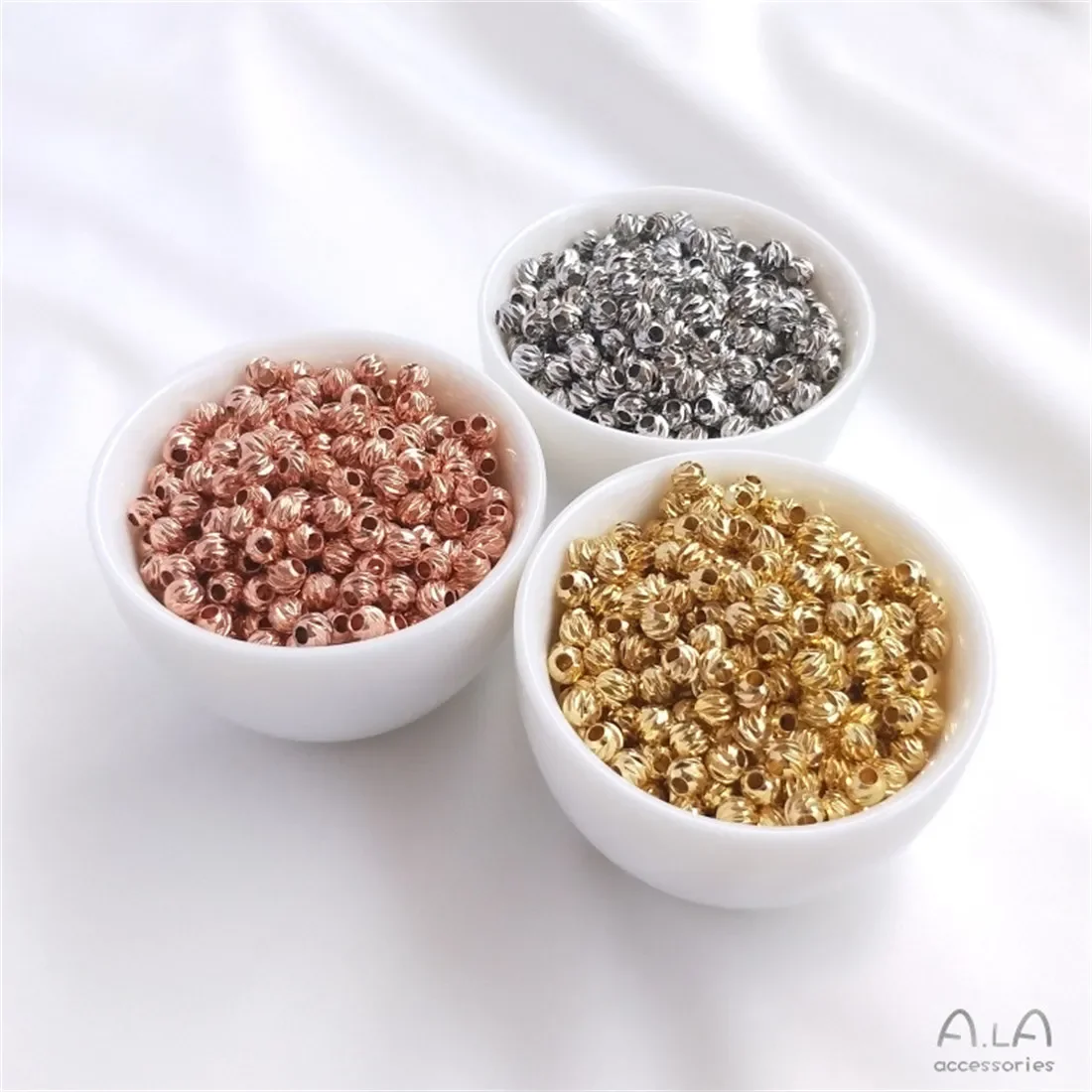 Perles de fleurs à coupe ronde, bijoux à ficelle DIY, perles séparées en vrac, accessoires, or blanc or Rose, coupe horizontale, paquet 18 carats