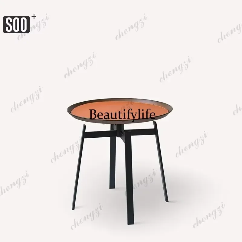 Nordic Designer Luxury Coffee Table Wrought Iron Paint Bronze Corner Table Round Edge Table