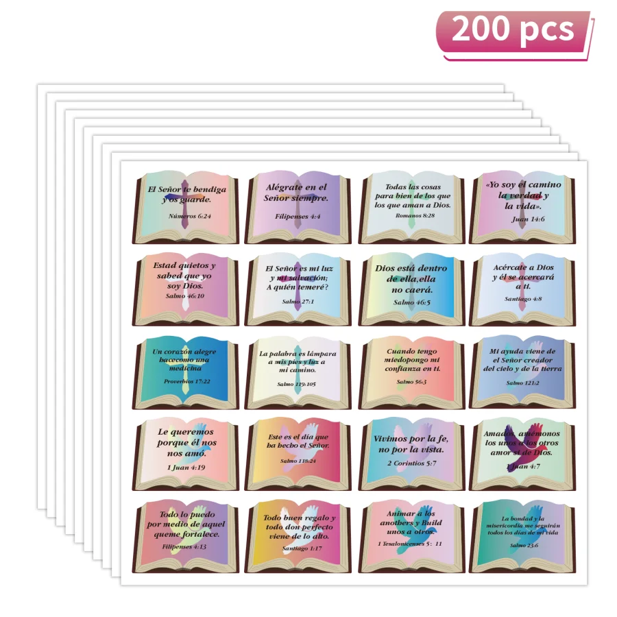 200 Pcs Spanish Inspirational Bible Verse Stickers - Colorful  Faith Decals for Gifts, Envelopes & Crafts.