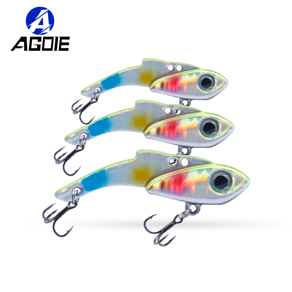 Agoie 3PCS Mini VIB Lipless Crankbait Set 37/42/50mm Sinking Hard Lures Metal Vibration Bait for Bass Pike