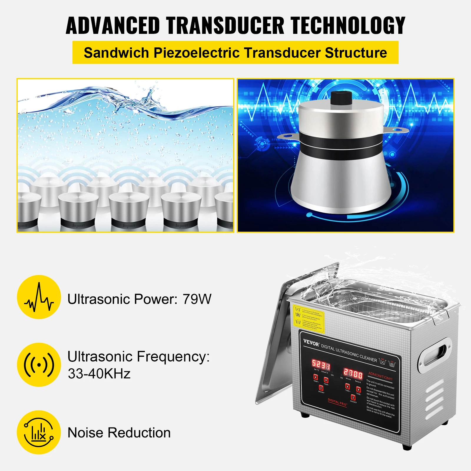 VEVOR 2L 3L 6L 10L 22L 30L Ultrasone reiniger Roestvrij staal Draagbare verwarmde reiniging Wasmachine Ultrasoon huishoudapparaat