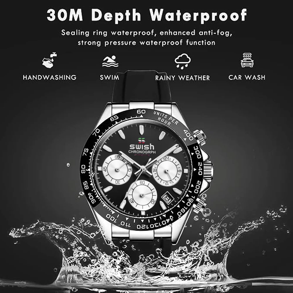 Montre de sport pour hommes, bracelet en Silicone, marque de luxe, étanche, à Quartz, chronographe, Phase, horloge, nouvelle collection 2023