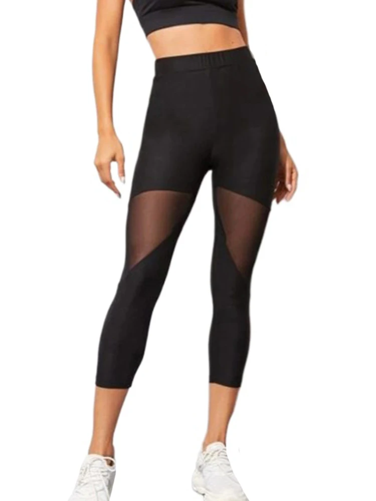 Mallas elásticas de malla para mujer, Leggings de poliéster, color negro, Sexy, a la moda, para gimnasio, Verano