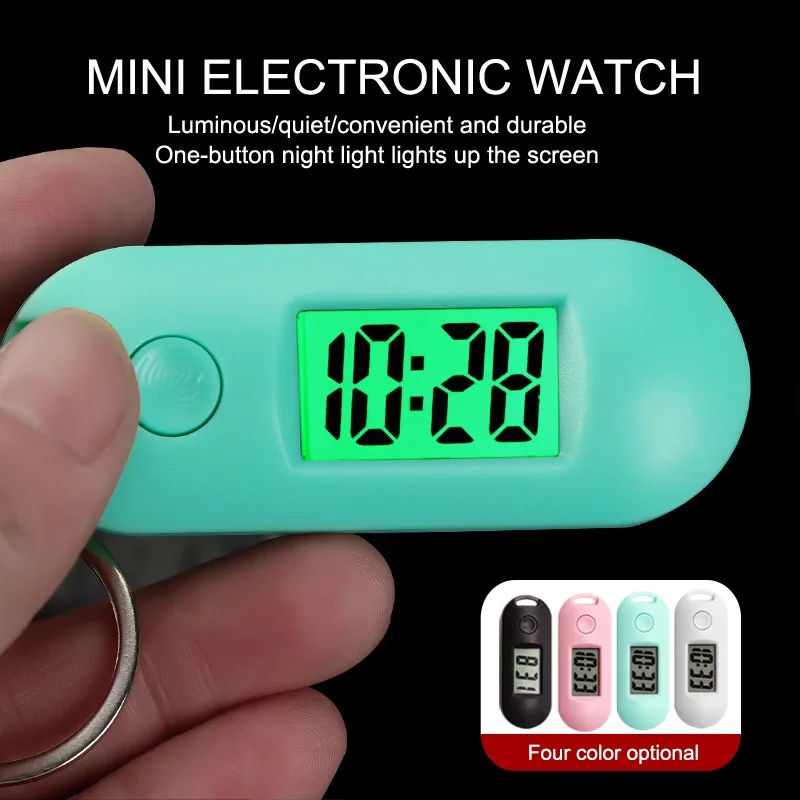 Silent Luminous Mini Portable Digital Electronic Clock Student Exam Study Library Pocket KeyChain Watch Backlight LCD Display