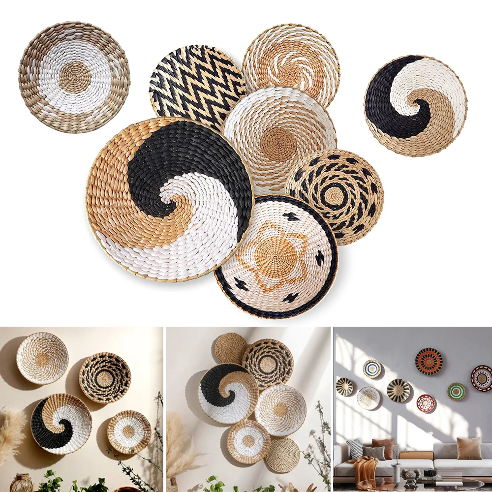 

Boho Hand Woven Wall Plate Background Decoration Rustic Wall Basket Decor Art Gifts for Living Room Ornament Adorno Pared 방꾸미기