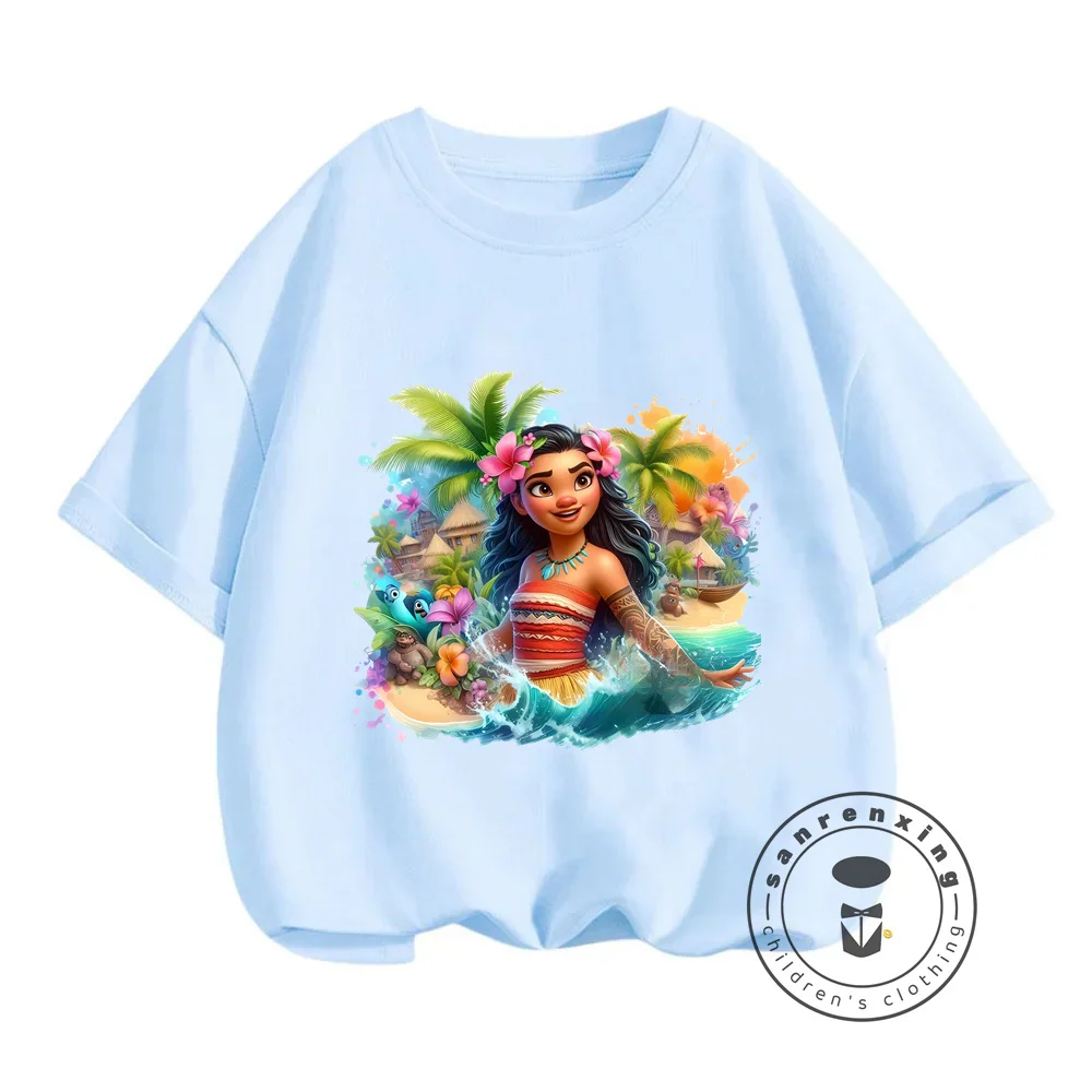 Cool Disney Moana Summer t-shirt Fashion-Forward Soft camicie larghe per ragazzi e ragazze che mostrano modelli di cartoni animati Kawaii creativi