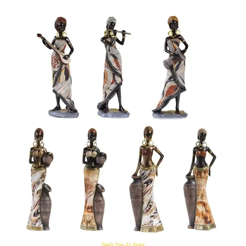 

Elegant African Tribal Woman Sculpture Resins Figurine Ornament for Book Shelf