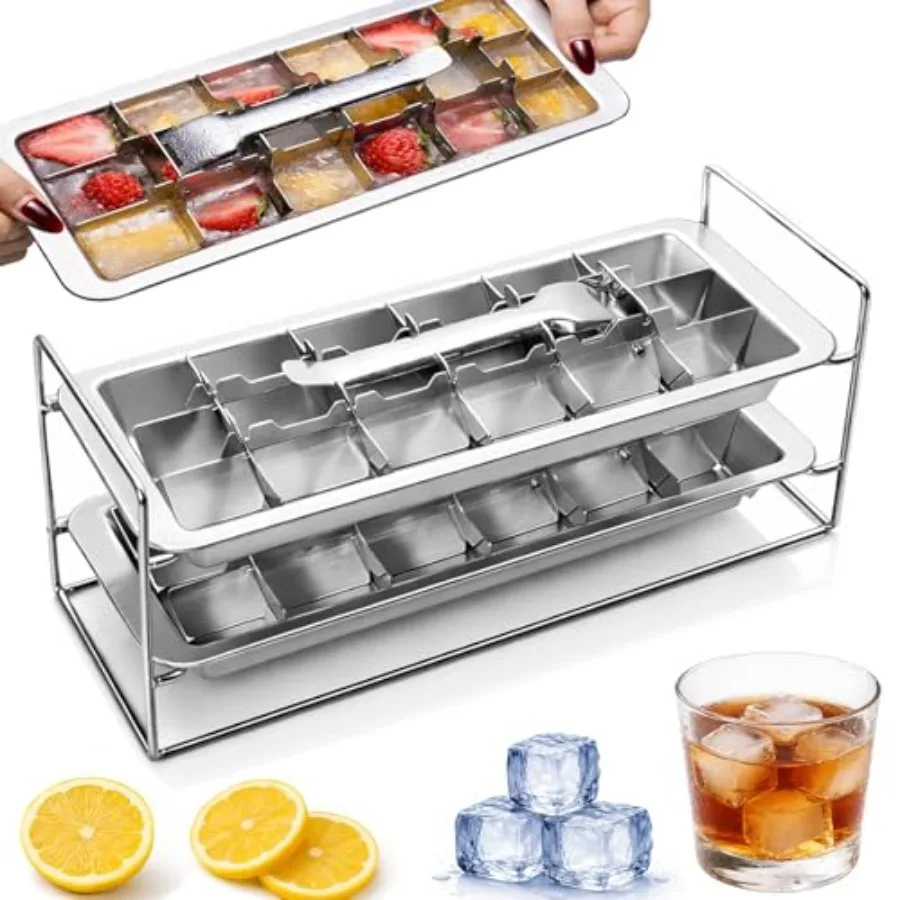 

Stainless Steel Ice Cube Trays Metal Ice Cube Trays for Freezer Vintage Inspired Design with Release Lever Remove Handle for Ma