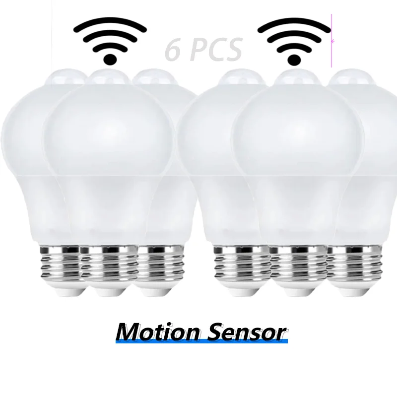 yZ[z6 pcs Motion Sensor LED Light 220V E27 6W 9W 12W 15W 18W 20W LED Lamp Auto Smart Infrared LED Bulb Energy Saving Bombillas Home