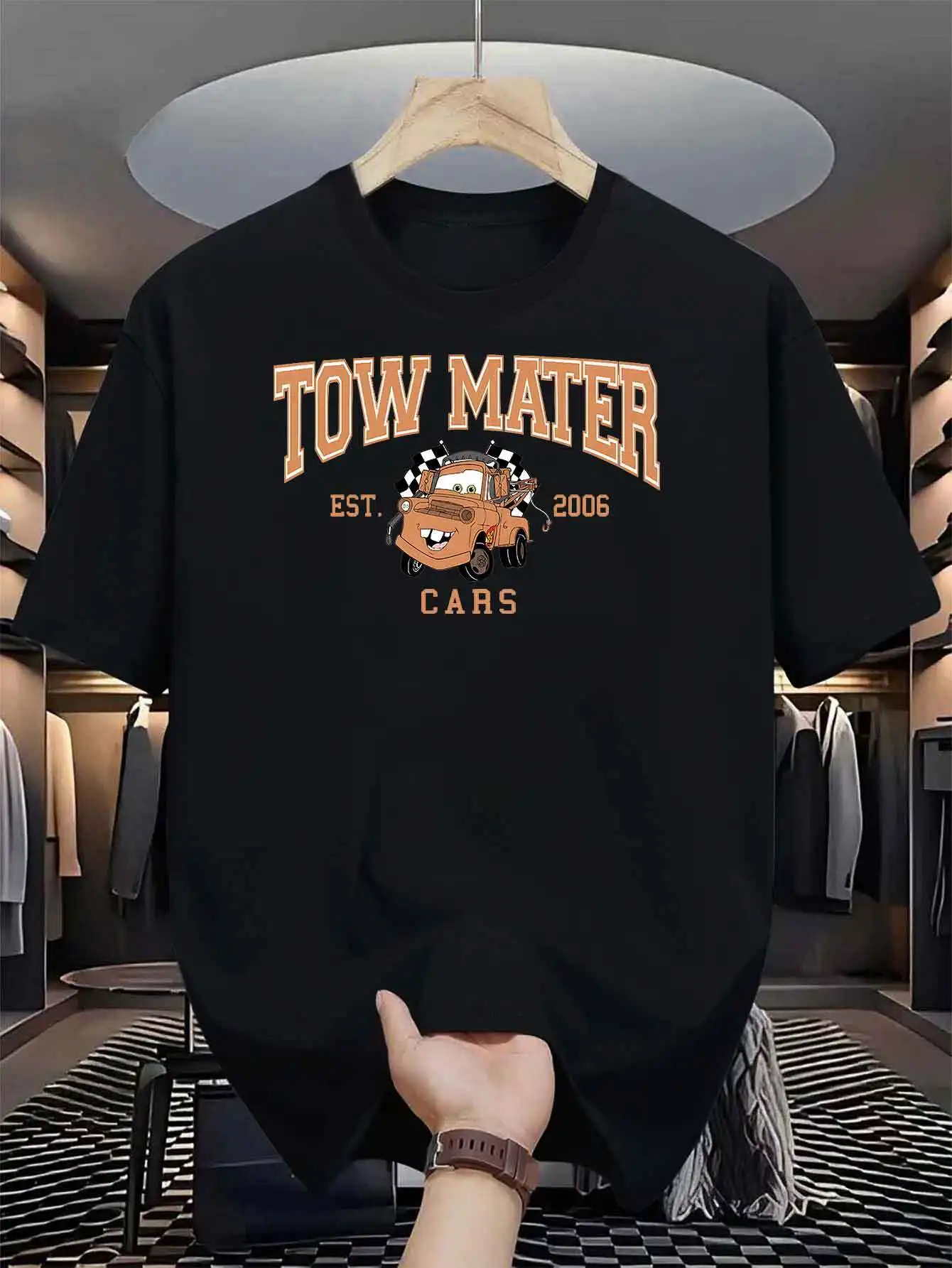 Oversized Disney Cars McQueen Printed T-shirt Men and Women Cotton 2026 Summer Parent Child Top Street Fashion Casual Trend