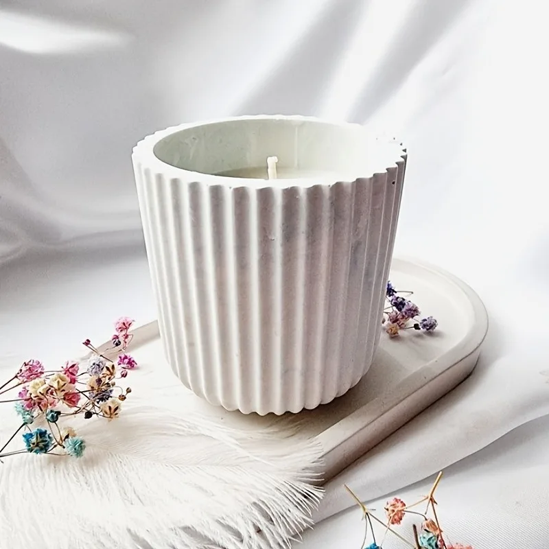 Striped Candle Cup Silicone Mold DIY Gypsum Concrete Jewelry Storage Jar Home Decoration Ornament Resin Mold Handicrafts Casting