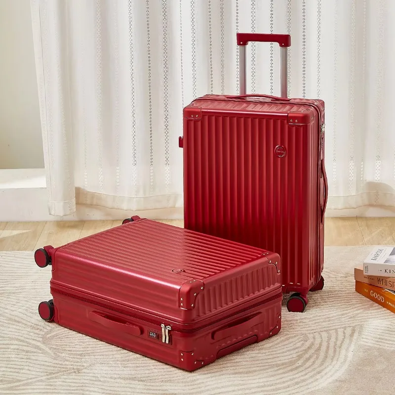Valise d'embarquement légère rouge unisexe de 20 pouces avec roulette rotative Mini valise à roulettes universelle moderne avec boîte de mot de passe de voyage