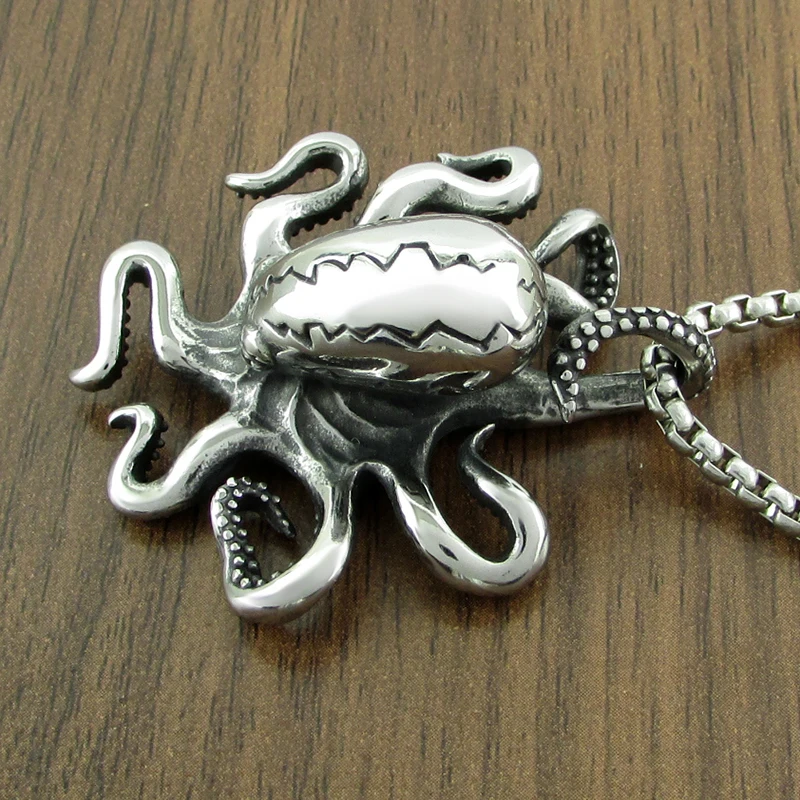 Punk 316L Stainless Steel Silver Color Black Classic Monster Octopus Tentacle Pendant Animal Jewelry