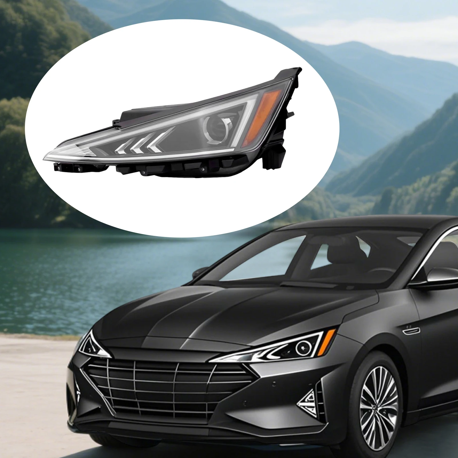مجموعة المصابيح الأمامية لسيارة هيونداي إلنترا 2019-20 - غلاف أسود، عدسة شفافة، مصابيح أمامية هالوجين (زوج) #1