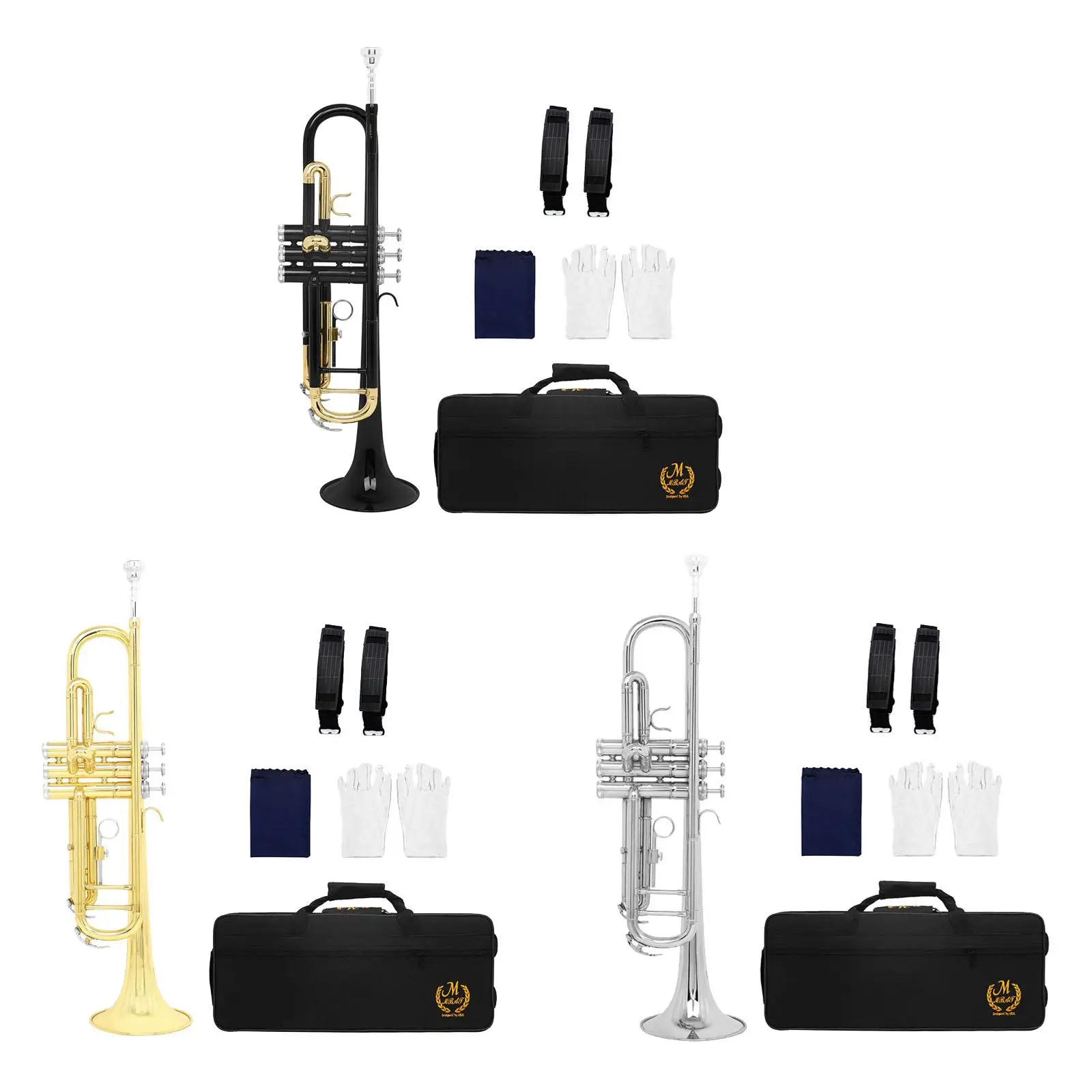 

Trumpet Set with Hard Case Brass Student Trumpet Instrument Portable for Professionals Band Beginner Stage Performance Orchestra