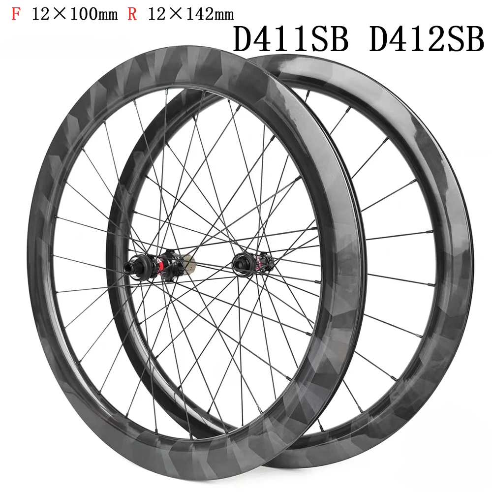 

700C 50mm Depth Road Disc Carbon Wheelset 28mm Width Clincher Tubeless 24 Hole Gravel Bike Wheels D411SB D412SB HG XDR