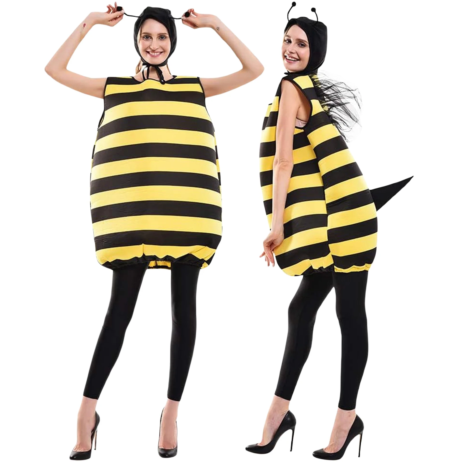 Xmas Costumes Cosplay Set Halloween Bee Costume Striped Cosplay Costume with Hat Family Matching Outfit for Photoshoot