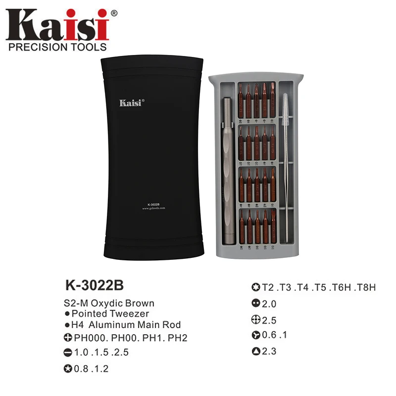 Kaisi 22 in 1 Precision Magnetic Screwdriver Bits Set Straight Pointed Tweezers For iPhone Notebook Computer Phone Repair Tools