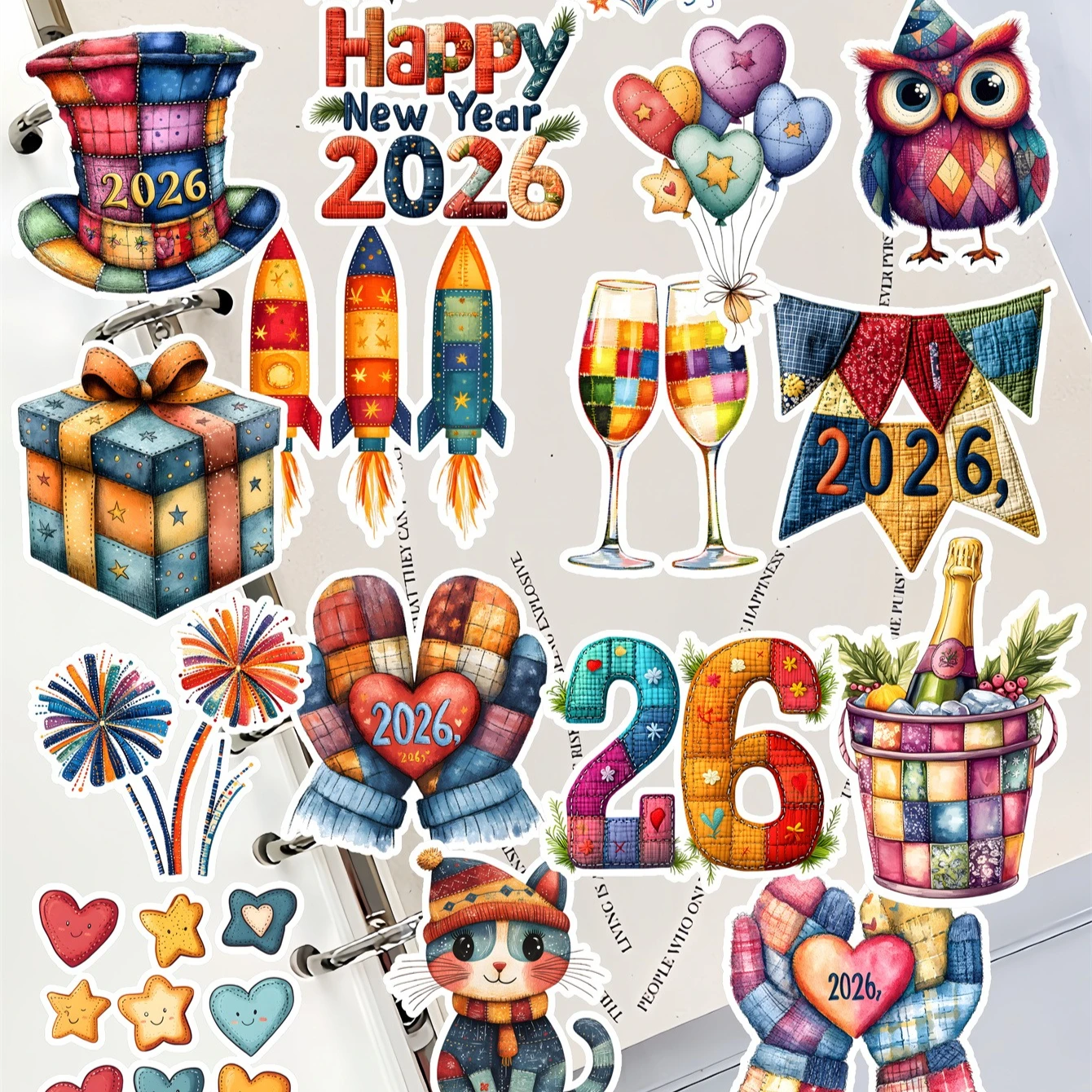

20pcs homemrade 2026 Happy New Year cartoon stickers, DIY photo albums, Instagram, decorative for clippings, diaries stationery
