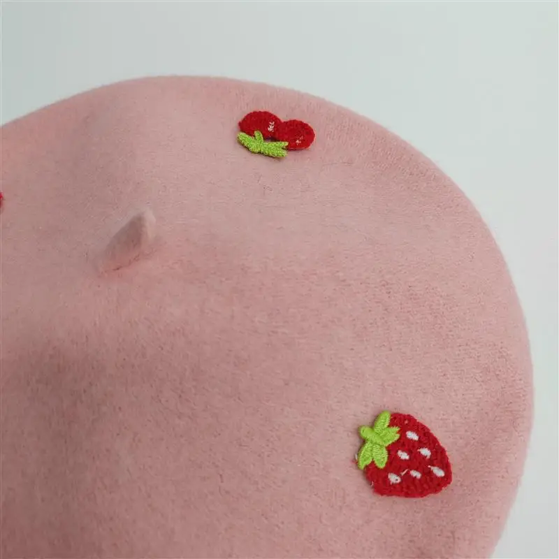 RH Girls Women Fashion Leisure Women Wool Beret Artist Hat Family Kids Cherries Strawberry Sweet Woolen Hat