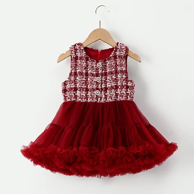 Vestido tutú de tul esponjoso para niñas, chaleco sin mangas, falda de princesa para niños, vestido de Ballet para fiesta, actuación para niños, nuevo