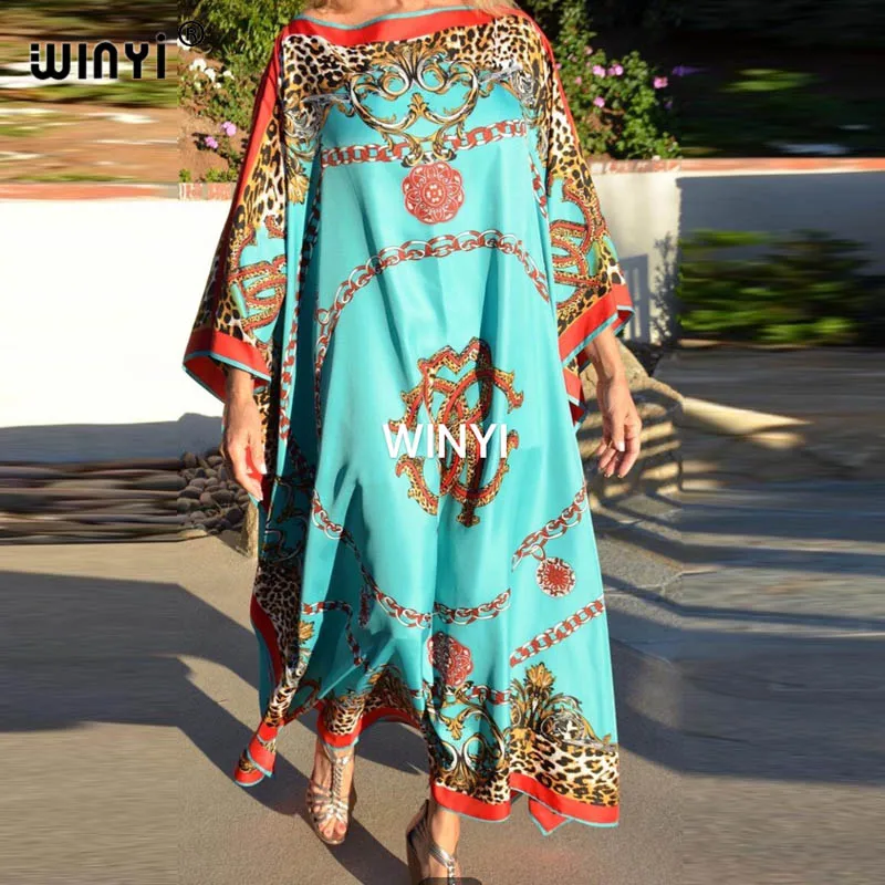 2021 Middle East Maxi Dresses Elegant Women Floral Boho Dress Summer Beach Long Sleeve Evening Party Sundress WINYI