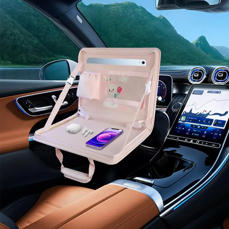 Car Backseat Tray Table Steering Wheel Laptop Desk Car Organizer Food Trays Multifunctional Car Work Table Folding Storage Bag