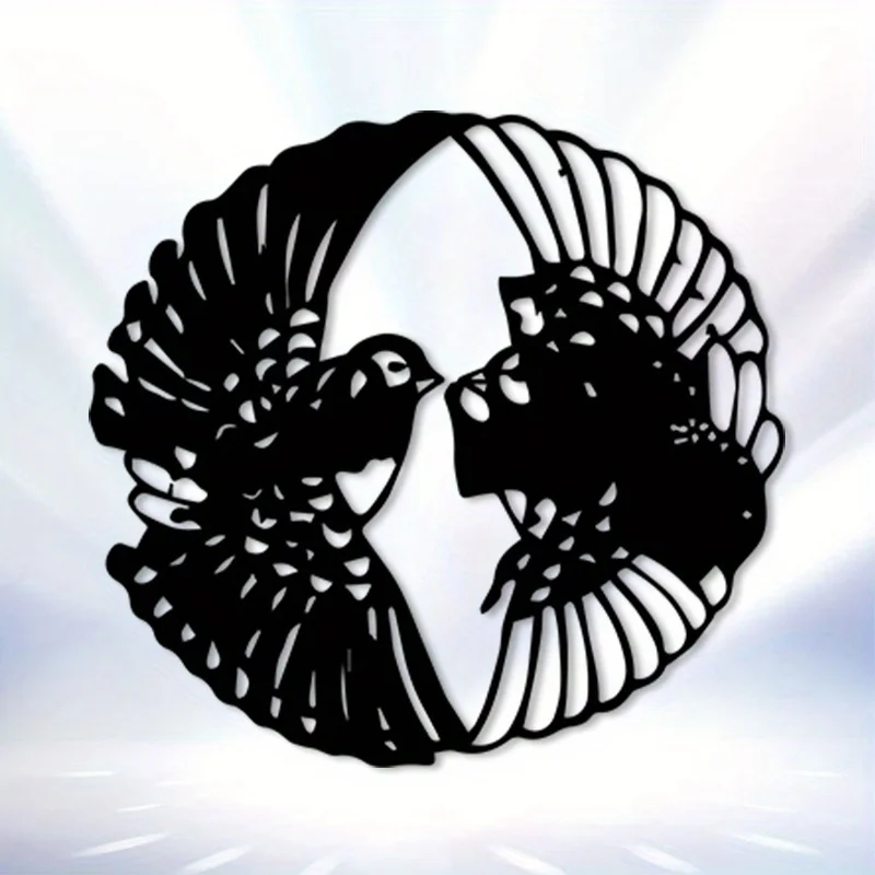 Vintage Iron Bird Wall Art Black White Heart Metal Mural Corrosion-Resistant Home Love Decor