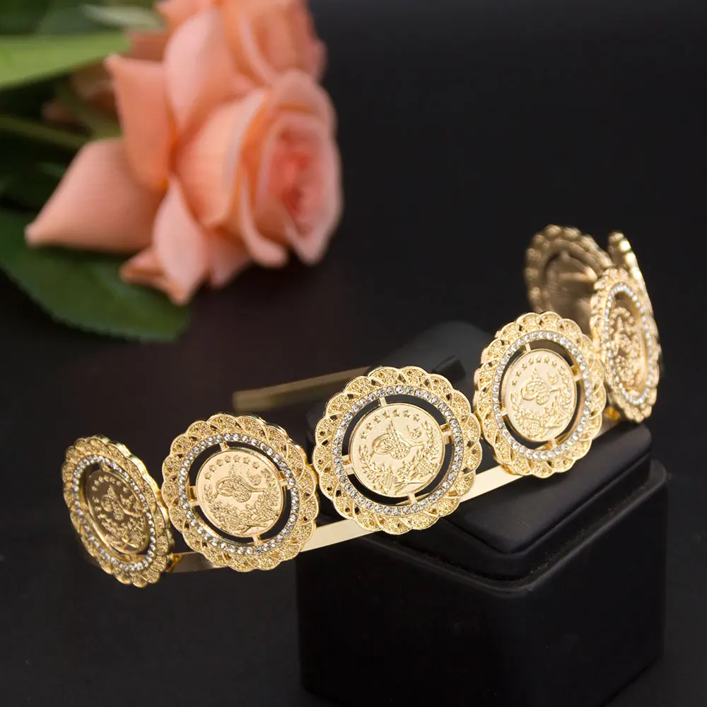 Poyasa Arabic Coin Head Piece Algeria Crown For Women Gold Color Hair Clip Para El Pelo Mujer Middle East Fashion Metal Hairwear