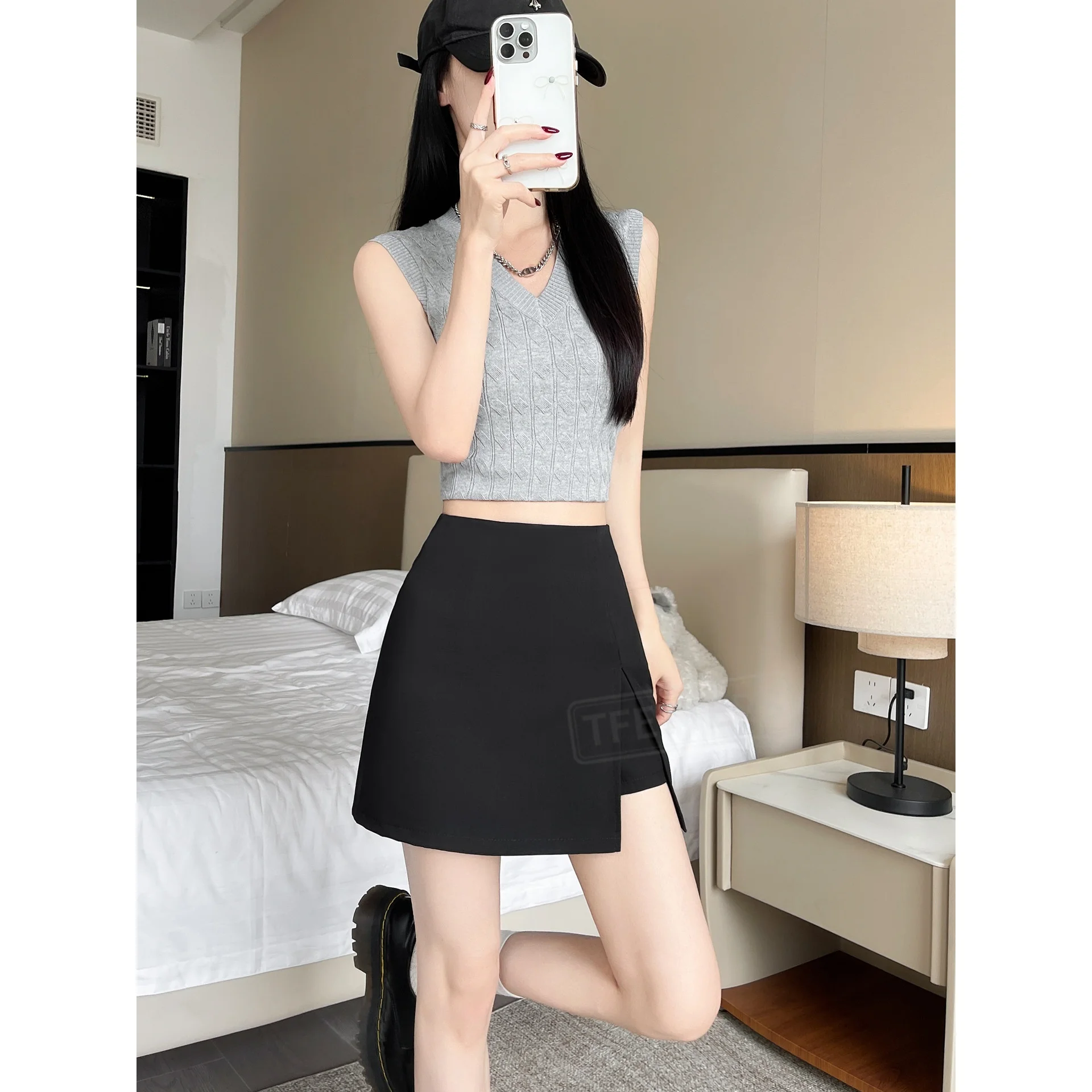 TFETTERS Women Summer Office Suit Skort High Waist Split Wrap Mini Skirt Elegant Business Workwear Fake Two Piece Short Skirt