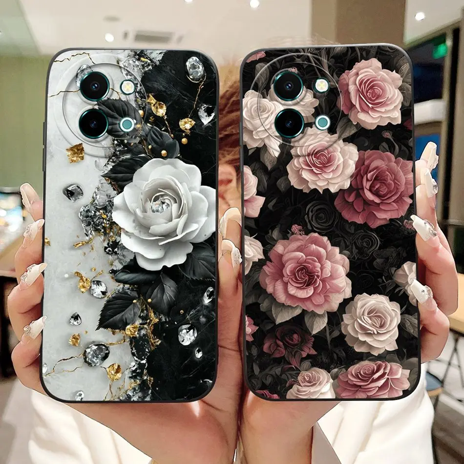 

For Vivo Y38 Y58 5G Beautiful Bow Rose Painting Phone Case For Vivo Y58 Y38 5G Shockproof Soft Silicone Cases