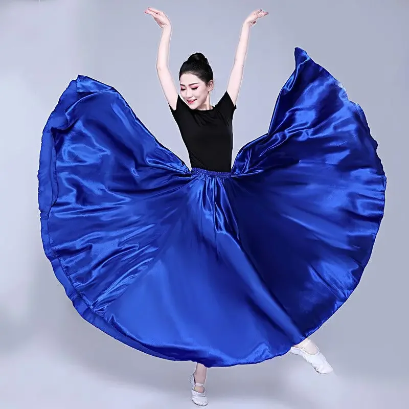 Belly Dance Women Long Skirts female Solid Dance Skirt 360 Degree Satin Skirt