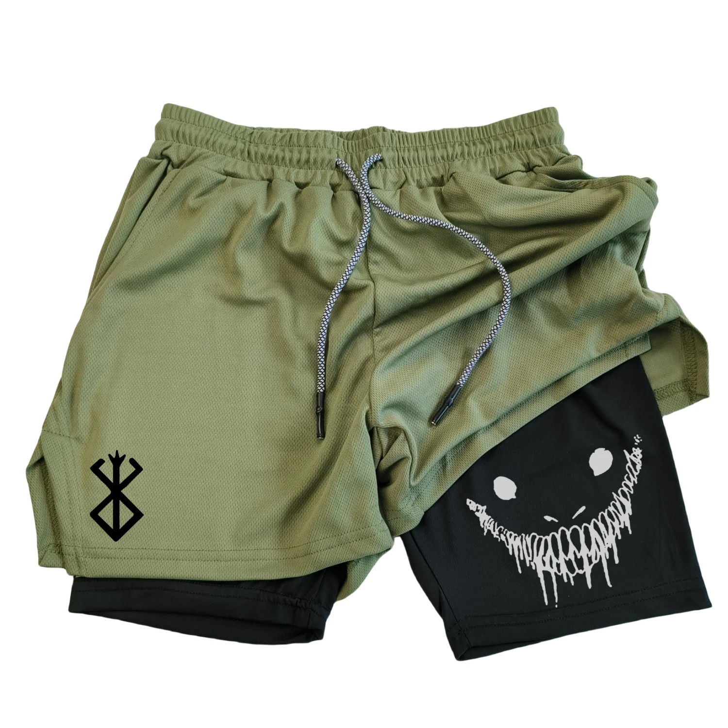 Berserk-pantalones cortos deportivos 2 en 1 para hombre, Shorts de secado rápido para correr, entrenamiento de gimnasio y Fitness, doble cubierta,