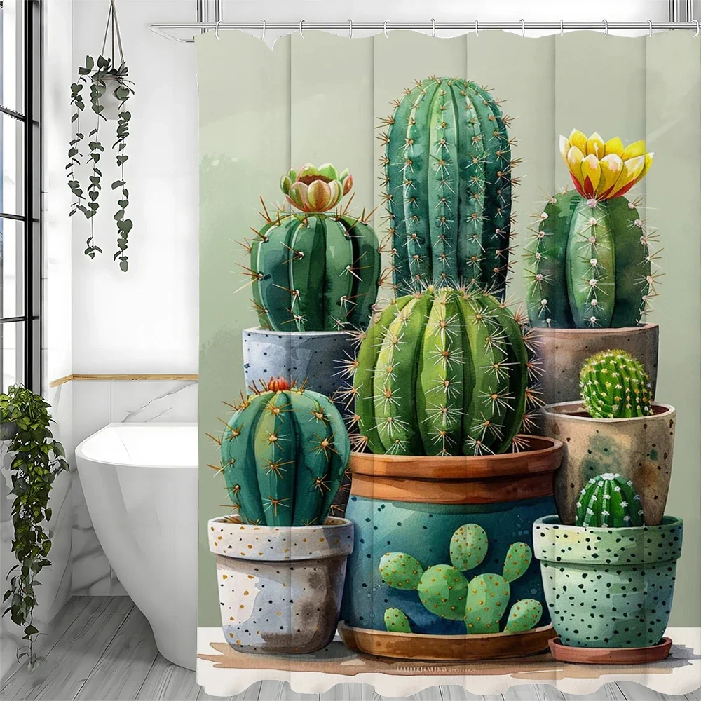 

Waterproof Cactus Oasis Shower Curtain with Vibrant Green Succulents for a Desert Inspired Bathroom