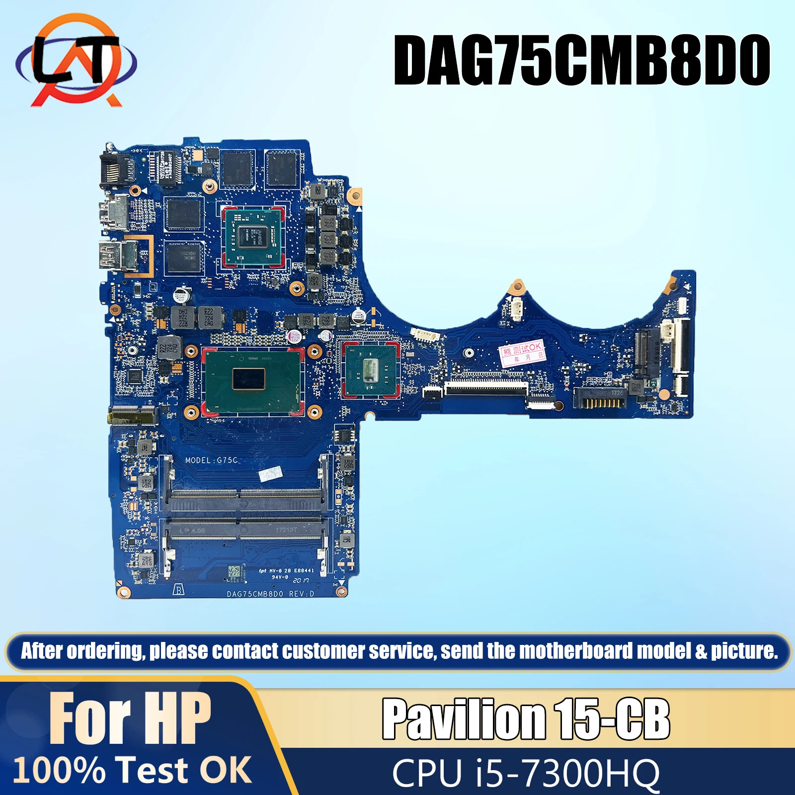 

DAG75CMB8D0 For HP 15-CB 15T-CB Laptop Mainboard 926309-601 With i5-7300HQ CPU V2G Notebook Motherboard