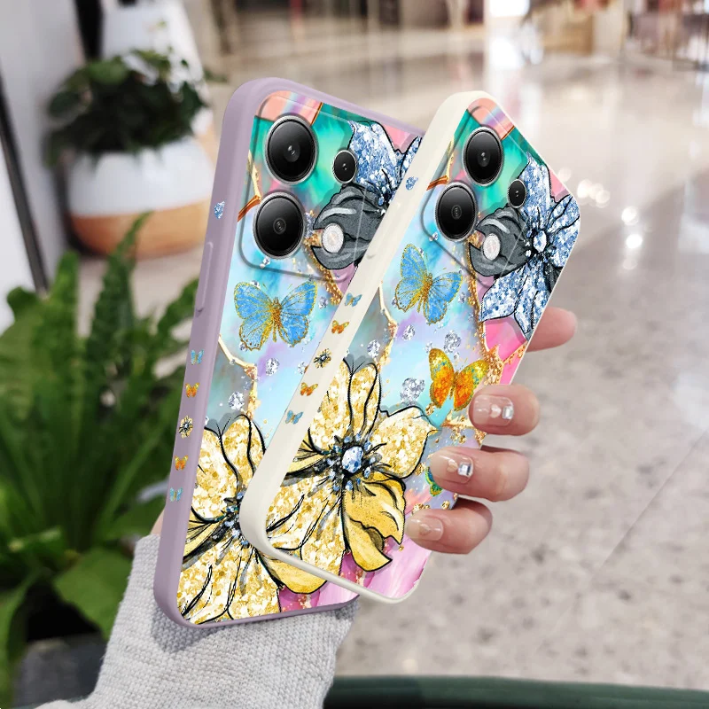 Gold Foil Butterfly Phone Case For Xiaomi Redmi Note 14 13 12 12S 11 11S 10 10S 9 9S Pro Plus 4G 5G Liquid Silicone Cover