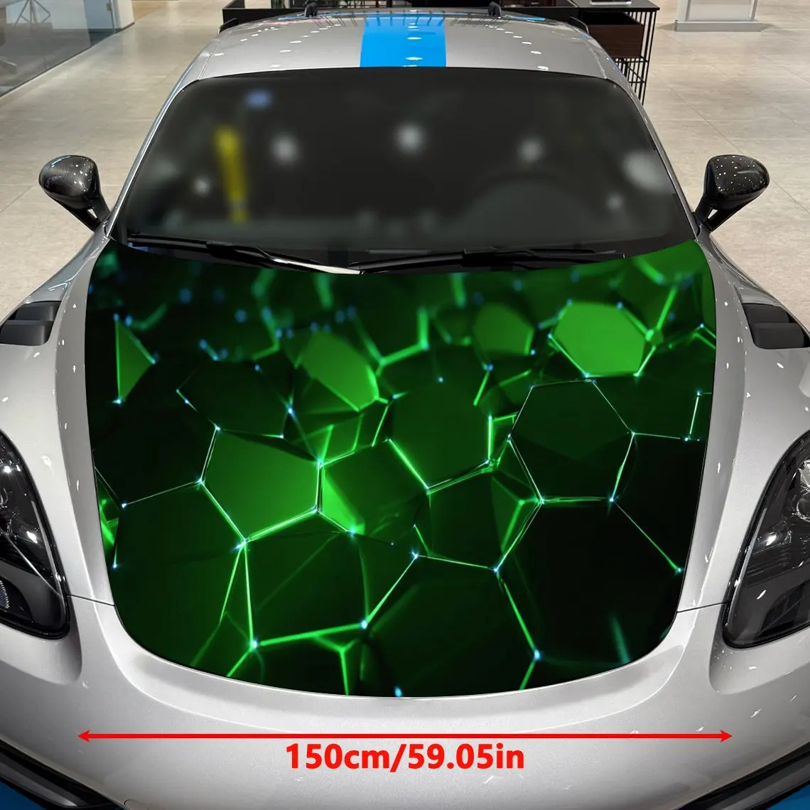 Cyber Green Energy Honeycomb Car Vinyl Wrap, PVC Material Waterproof Car Hood Sticker, Self-Adhesive Scratch-Resistant Stickers
