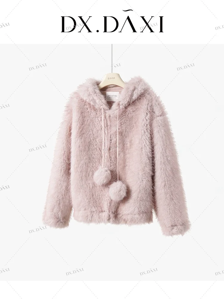Cute Fluffy Ball Fur Jaet Women's Loose ort Sle Winter New Arrival Polyester Fiber Environmental Leather irt