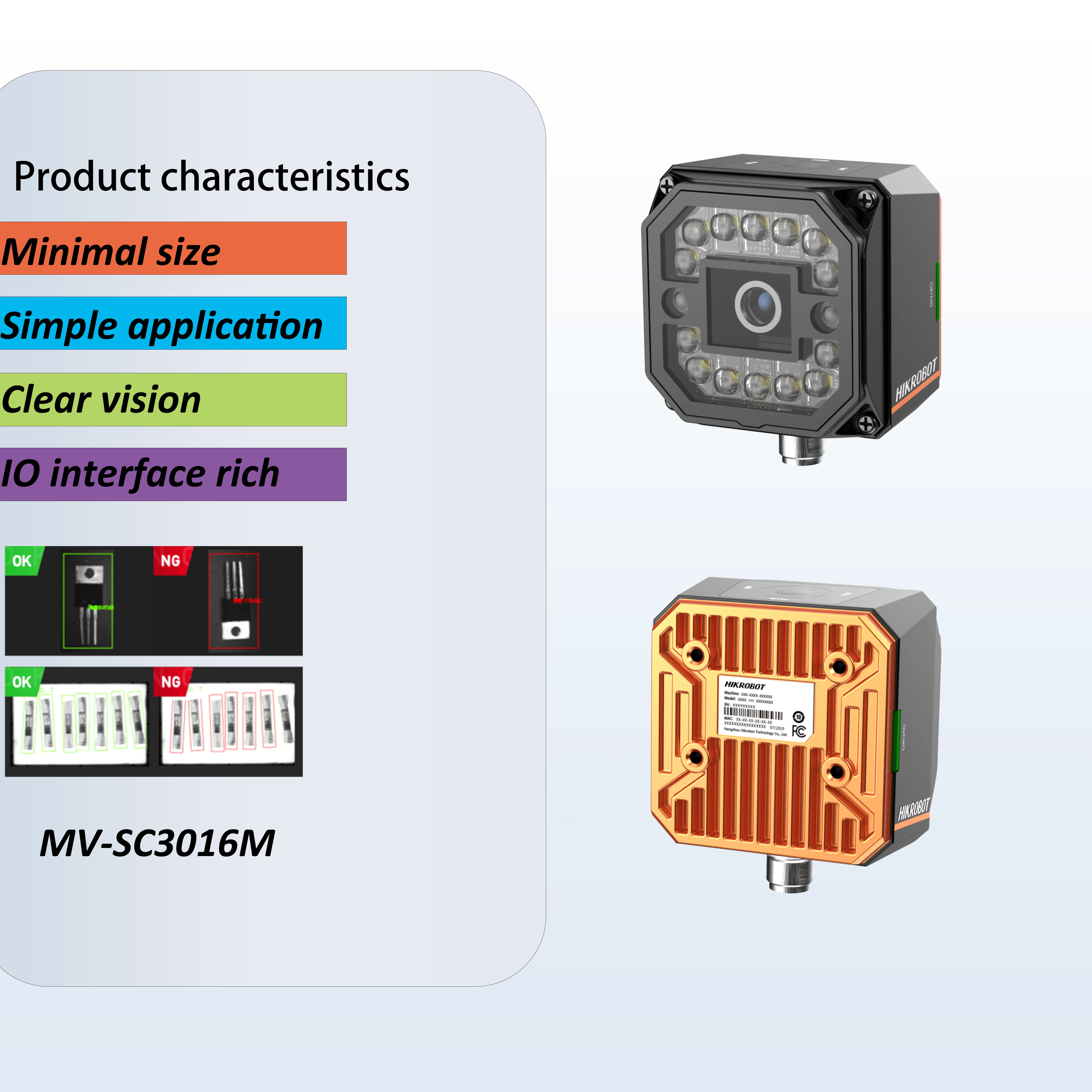 HIKROBOT Cmos Mono Industrial Câmera Inteligente, Máquina De Automação, Sensor De Visão, 1.6MP, MV-SC3016M, Obturador Global