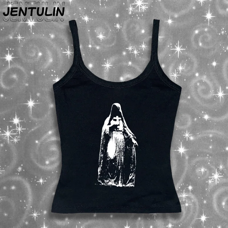 Punk gótico sexy espartilho gráfico regata estética 2000s y2k estilo impressão sem mangas camisetas femininas grunge colheita topo vintage emo meninas