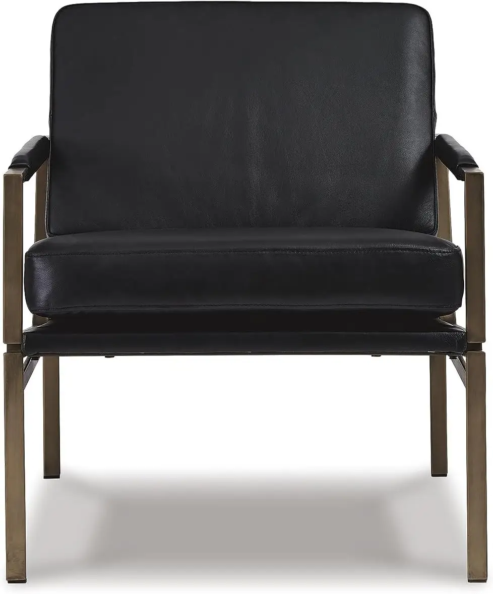 Ashley Puckman-Chaise d'Appoint en Cuir, Design Signature, Moderne du Milieu du Siècle, Couleur Noire