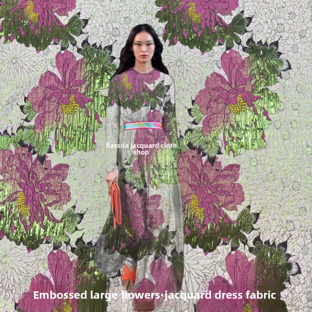 

Бронзовая жаккардовая ткань с большим цветком для шитья своими руками, свадебное платье, дизайнерская одежда, модные ткани, материал ткани